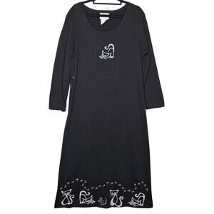 VTG 90s Siamese Cat Kitty Mouse Maxi Dress Medium Shift Long Sleeve Studio Ease
